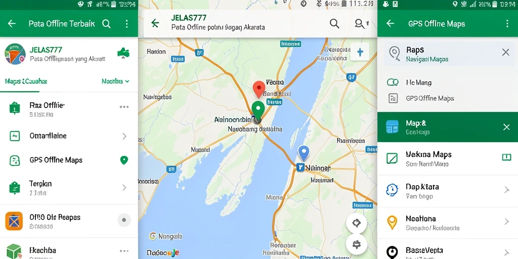 Tampilan antarmuka JELAS777 untuk GPS Offline Maps yang user-friendly.