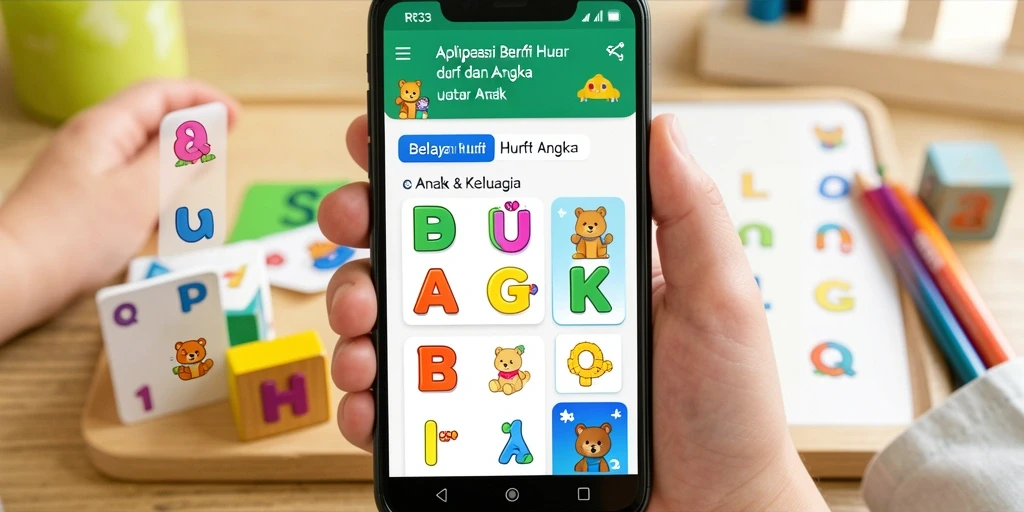 Tampilan antarmuka RR33 aplikasi Belajar Huruf Angka yang menarik.