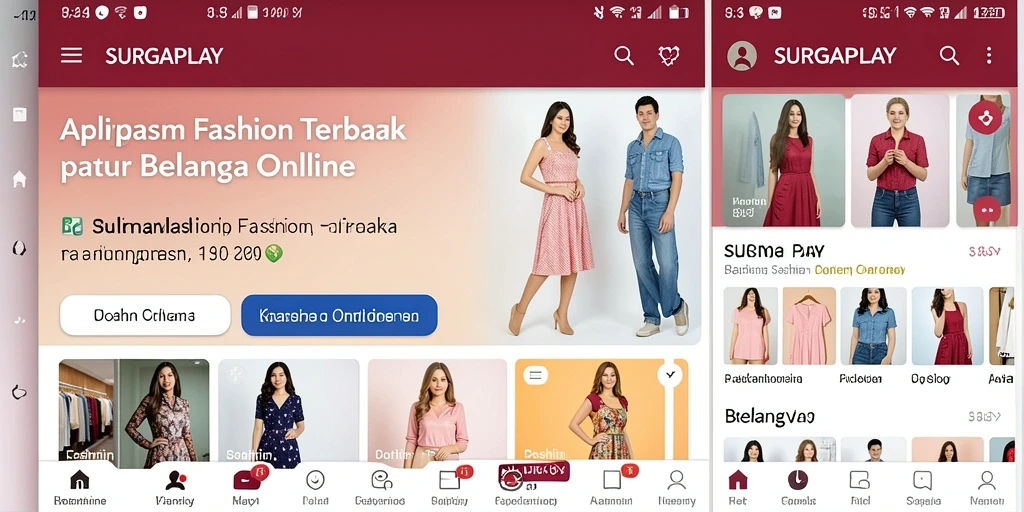 Tampilan antarmuka aplikasi SURGAPLAY yang user-friendly untuk belanja fashion.